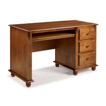 Escrivaninha Madeira Maciça 3 Gavetas Suporte para Teclado e Divisor de Ambiente 50605 Linz Moveis - Imbuia Glazer