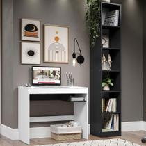 Escrivaninha Madesa Rubi + Estante Livreiro 6906 - Branco/Preto Escrivaninha Madesa Rubi + Estante Livreiro 6906 - Branco/Preto