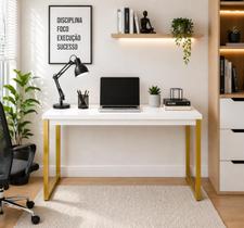 Escrivaninha Mesa Computador Estudo Office Aparador Pés Aço Branco Dourado