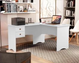Escrivaninha mesa de computador em l de canto parise 2 gavetas tampo 18mm cor branca