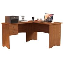 Escrivaninha mesa de computador em l de canto parise 2 gavetas tampo 18mm cor freijó rústico