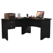 Escrivaninha mesa de computador em l de canto parise 2 gavetas tampo 18mm cor preta fosca