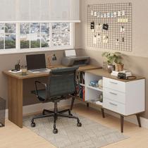 Escrivaninha Mesa de Escritório Lisboa Madesa 3 Gavetas Rustic, Branco