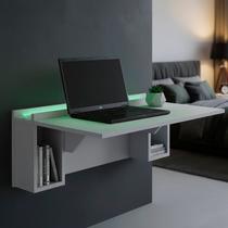 Escrivaninha Mesa Dobrável com Nichos e Led Verde Neon 78,5cm Branco Escrivaninha Mesa Dobrável com Nichos e Led Verde Neon 78,5cm Branco