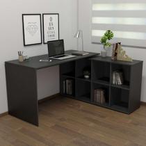 Escrivaninha Mesa Em L Para Home Office E Escritório 8 Nichos Nero II Artany Preto