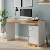 Escrivaninha Mesa Escritório 100% Madrid 1 Porta 120cm Off White E Naturalle