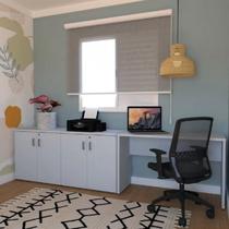 Escrivaninha Mesa Escritório 100CMX47CM com Armário Baixo 4 Portas 100cm Branca e Cinza Cristal Escrivaninha Mesa Escritório 100CMX47CM com Armário Baixo 4 Portas 100cm Branca e Cinza Cristal