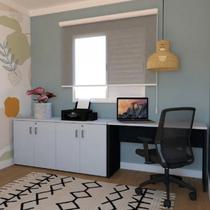 Escrivaninha Mesa Escritório 100cmx47cm com Armário Baixo 4 Portas 100cm Preto E Cinza Cristal