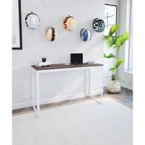 Escrivaninha Mesa Escritório 110x55 110cm Branco E Nogal