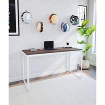 Escrivaninha Mesa Escritório 135x55 135cm Branco E Nogal