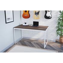 Escrivaninha Mesa Escritório 135x75 135cm Branco E Nogal