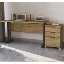 Escrivaninha Mesa Escritório 150cm Borda Arredondada com Gaveteiro 3 Gavetas com Chave