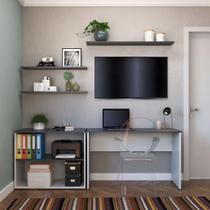 Escrivaninha Mesa Escritório 190cm com Nichos e 3 Prateleiras