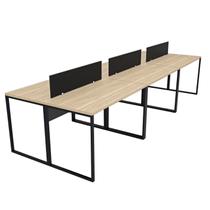 Escrivaninha Mesa Escritório 6 Lugares 360cm Industrial Carvalho e Preto Bege Escrivaninha Mesa Escritório 6 Lugares 360cm Industrial Carvalho e Preto Bege