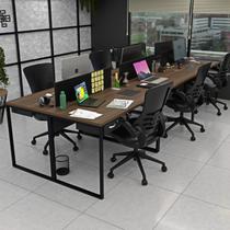Escrivaninha Mesa Escritório 6 Lugares 360cm Industrial Nogal E Preto Escrivaninha Mesa Escritório 6 Lugares 360cm Industrial Nogal E Preto