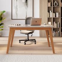 Escrivaninha Mesa Escritório 80cm Madeira Maciça Tampo com Vidro Elegance Cinamomo e Off White Branco Escrivaninha Mesa Escritório 80cm Madeira Maciça Tampo com Vidro Elegance Cinamomo e Off White Branco