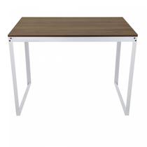 Escrivaninha Mesa Escritório 90x45 90cm Branco E Nogal