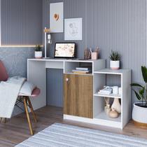 Escrivaninha Mesa Escritório Bancada Multiuso e 1 Porta 3 Nichos 135cm Branco E Mel