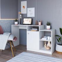 Escrivaninha Mesa Escritório Bancada Multiuso e 1 Porta 3 Nichos 135cm Branco