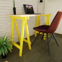 Escrivaninha Mesa Escritório Cavalete Ms Colors 120cm Amarela E Natural