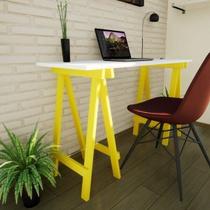 Escrivaninha Mesa Escritório Cavalete Pes Em Pratica 120cm Amarela E Branca Escrivaninha Mesa Escritório Cavalete Pes Em Pratica 120cm Amarela E Branca