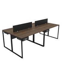 Escrivaninha Mesa Escritório com 2 Gavetas 4 Lugares 240cm Industrial Nogal e Preto Marrom Escrivaninha Mesa Escritório com 2 Gavetas 4 Lugares 240cm Industrial Nogal e Preto Marrom