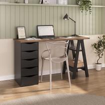 Escrivaninha Mesa Escritório com 5 gavetas e 2 prateleiras e Pés Cavalete Spirit