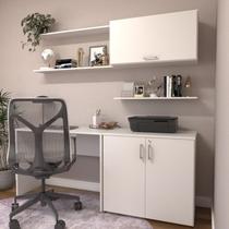 Escrivaninha Mesa Escritório com Armário Baixo e Aéreo com Chave Modular Conjuntocubos 170cm Branco