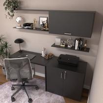 Escrivaninha Mesa Escritório com Armário Baixo e Aéreo com Chave Modular Conjuntocubos 170cm Preto