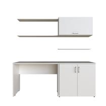 Escrivaninha Mesa Escritório com Armário Baixo e Aéreo com Chave X Modular 200cm Branco