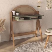 Escrivaninha Mesa Escritório com e Detalhe em Impressão Palha Juli 2 Nichos 90cm Carvalho e Menta Escrivaninha Mesa Escritório com e Detalhe em Impressão Palha Juli 2 Nichos 90cm Carvalho e Menta