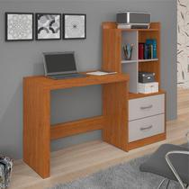 Escrivaninha Mesa Escritório com Estante Alana 2 Gavetas 4 Nichos 141cm Cinamomo E Off