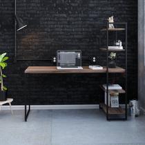 Escrivaninha Mesa Escritório com Estante Alta Estilo com Dynamica 04 Prateleiras 64cm Industrial Yescasa Nogal e Est,Preta Marrom/Est.Preta Escrivaninha Mesa Escritório com Estante Alta Estilo com Dynamica 04 Prateleiras 64cm Industrial Yescasa Nogal e Est,Preta Marrom/Est.Preta