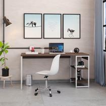 Escrivaninha Mesa Escritório com Estante Baixa Estilo Active 2 Prateleiras 150cm Industrial Yescasa Marrom