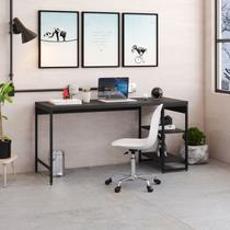 Escrivaninha Mesa Escritório com Estante Baixa Estilo Active 2 Prateleiras 150cm Industrial Yescasa Preto Ônix