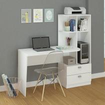 Escrivaninha Mesa Escritório com Estante Elisa 2 Gavetas 138cm Branca Escrivaninha Mesa Escritório com Estante Elisa 2 Gavetas 138cm Branca