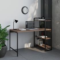 Escrivaninha Mesa Escritório com Estante Estilo Active 3 Prateleiras 135cm Industrial Yescasa Nogal