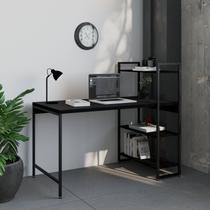 Escrivaninha Mesa Escritório com Estante Estilo Active 3 Prateleiras 135cm Industrial Yescasa Preto Ônix