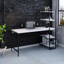 Escrivaninha Mesa Escritório com Estante Estilo Active 4 Prateleiras 150cm Industrial Yescasa Branca Chess