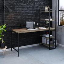 Escrivaninha Mesa Escritório com Estante Estilo Active 4 Prateleiras 150cm Industrial Yescasa Carvalho Dark Marrom Escrivaninha Mesa Escritório com Estante Estilo Active 4 Prateleiras 150cm Industrial Yescasa Carvalho Dark Marrom