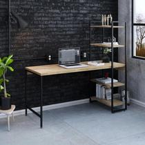 Escrivaninha Mesa Escritório com Estante Estilo Active 4 Prateleiras 150cm Industrial Yescasa Carvalho