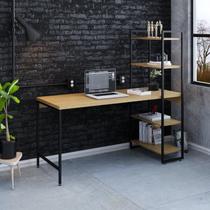 Escrivaninha Mesa Escritório com Estante Estilo Active 4 Prateleiras 150cm Industrial Yescasa Lâmina Mel