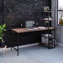 Escrivaninha Mesa Escritório com Estante Estilo Active 4 Prateleiras 150cm Industrial Yescasa Nogal Marrom