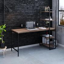 Escrivaninha Mesa Escritório com Estante Estilo Active 4 Prateleiras 150cm Industrial Yescasa Nogal