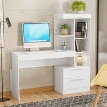 Escrivaninha Mesa Escritório com Estante Office NT 2010 2 Gavetas 131,5cm Branco New E Rosa