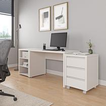 Escrivaninha Mesa Escritório com Gaveteiro com Rodízio e Prateleiras Ficus 120cm CabeCasa MadeiraOriginals Branco