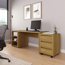Escrivaninha Mesa Escritório com Gaveteiro com Rodízio e Prateleiras Ficus 120cm CabeCasa MadeiraOriginals Rovere