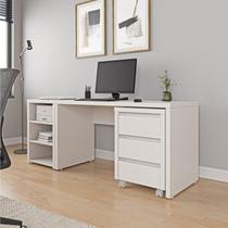 Escrivaninha Mesa Escritório com Gaveteiro com Rodízio e Prateleiras Ficus 135cm CabeCasa MadeiraOriginals Branco