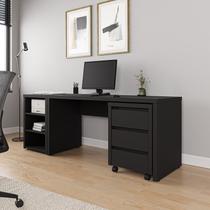 Escrivaninha Mesa Escritório com Gaveteiro com Rodízio e Prateleiras Ficus 200cm CabeCasa MadeiraOriginals Preto