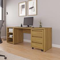 Escrivaninha Mesa Escritório com Gaveteiro com Rodízio e Prateleiras Ficus 200cm CabeCasa MadeiraOriginals Rovere